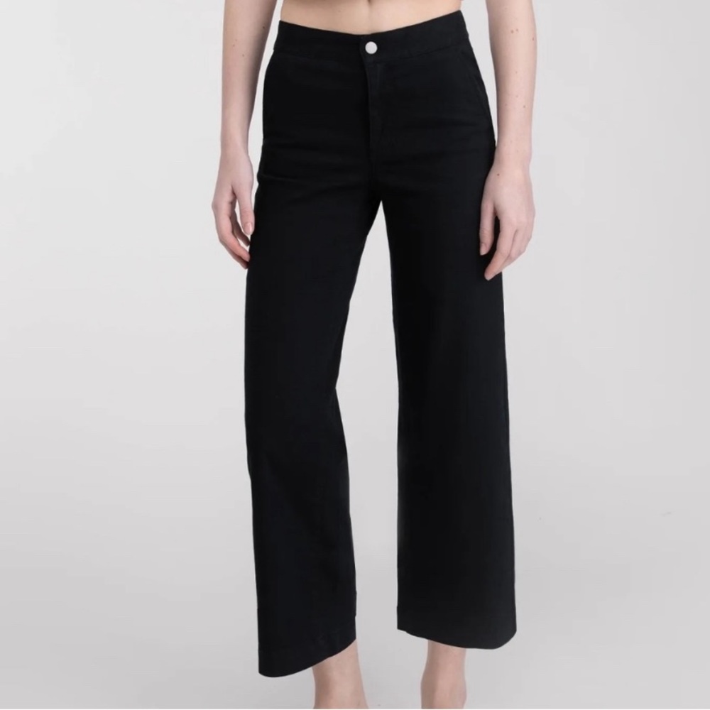 Oak & Fort Cropped High Waist Wide Leg Black Pants Elastic Back Size Extra Small